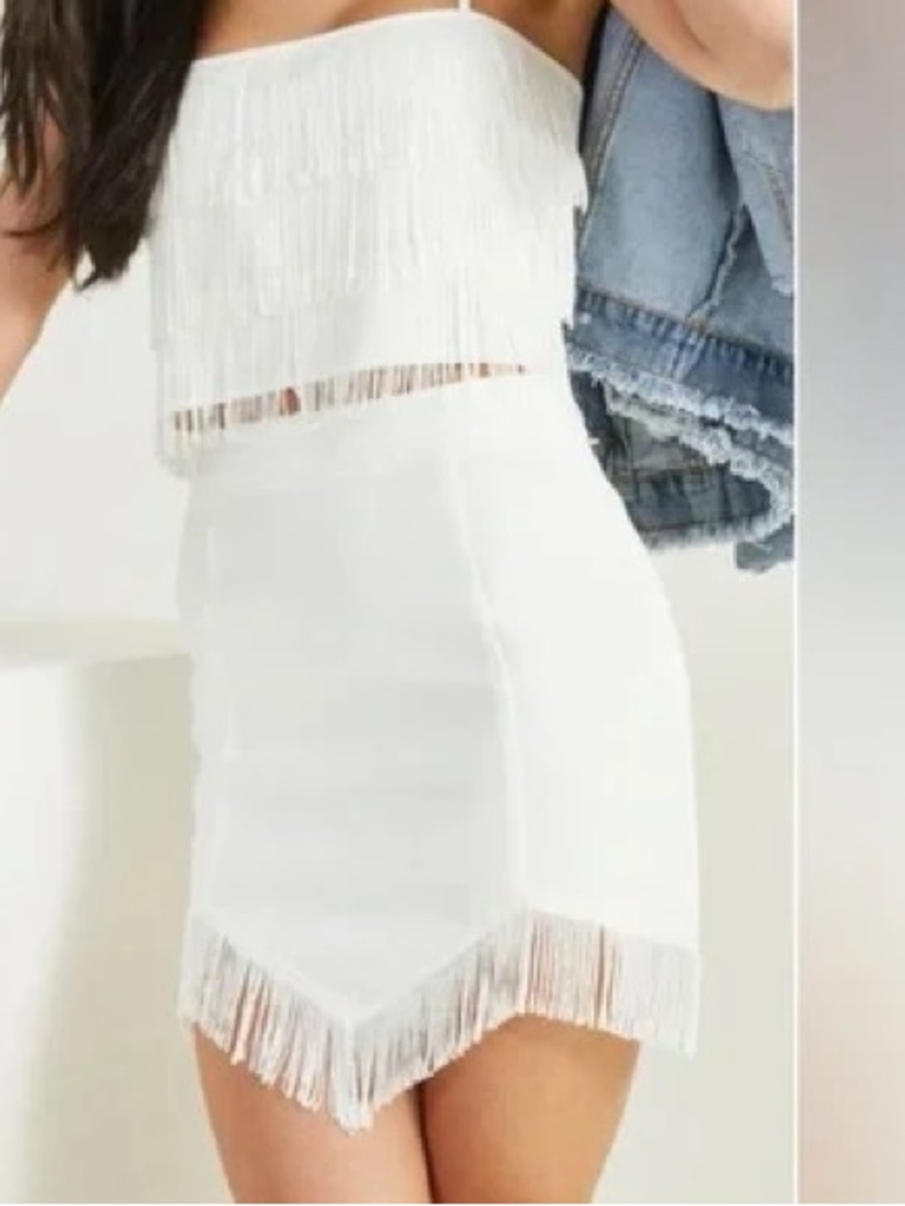 Altar'd State White Fringe Mini Skirt - Picture 1 of 9